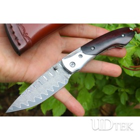 Wolf Warrior 3 Damascus folding knife with fine red sandalwood + steel sheet handle UD2105490